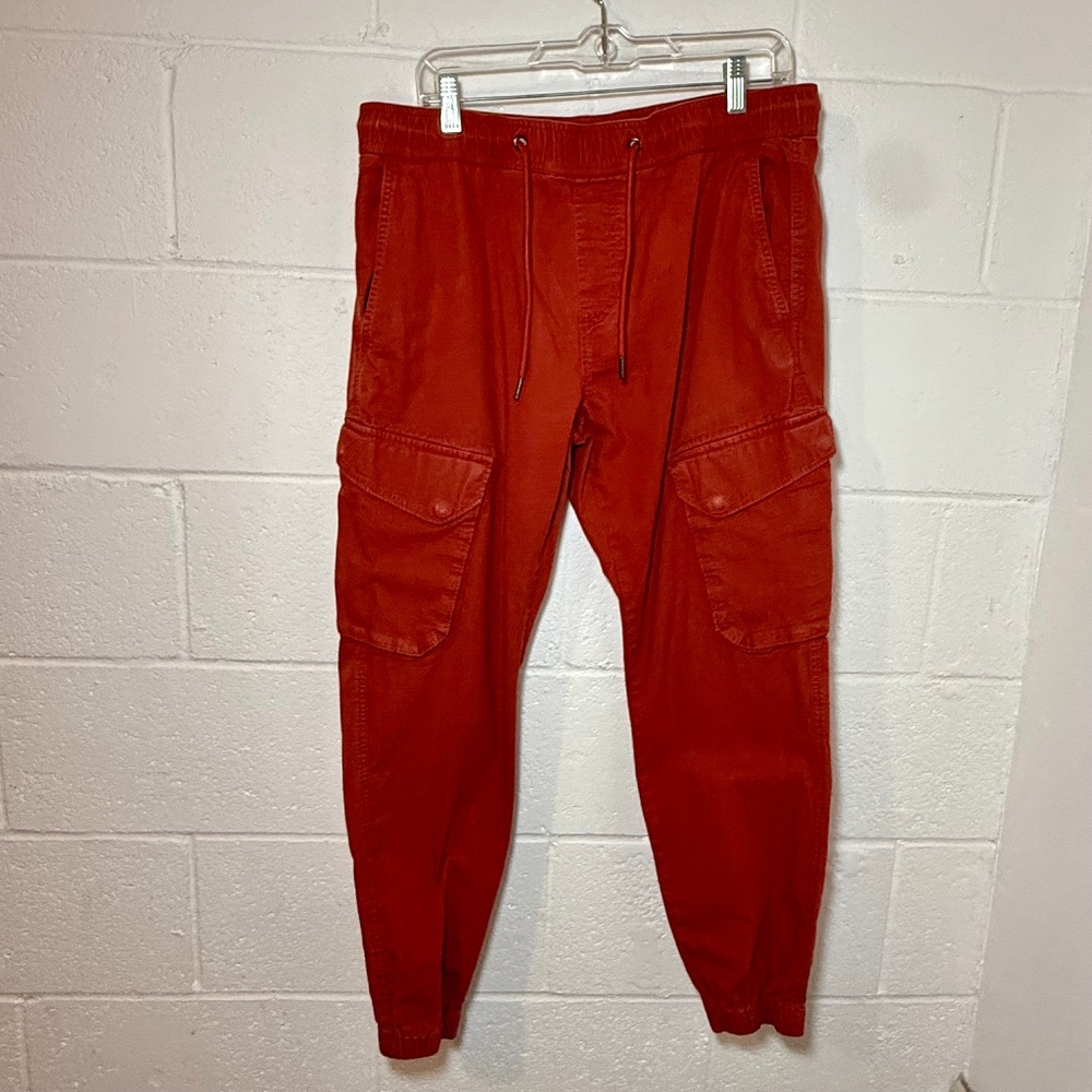 BP Men's Orange Cargo Jogger Style Pants Elastic Drawstring Waist